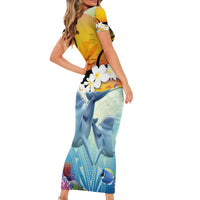 Aloha Hawaii Dolphins Short Sleeve Bodycon Dress Heart Of The Ocean Tropical Summer Vibes LT14 - Polynesian Pride