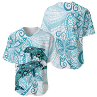 Polynesia Dolphins Baseball Jersey Valentine Day Floral Polynesian - Vintage Dark Cyan LT14 - Polynesian Pride