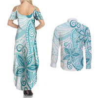 Polynesia Dolphins Couples Matching Summer Maxi Dress and Long Sleeve Button Shirt Valentine Day Floral Polynesian - Vintage Dark Cyan LT14 - Polynesian Pride
