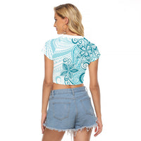 Polynesia Dolphins Raglan Cropped T Shirt Valentine Day Floral Polynesian - Vintage Dark Cyan LT14 - Polynesian Pride