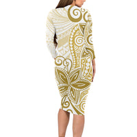 Polynesia Dolphins Long Sleeve Bodycon Dress Valentine Day Floral Polynesian - Vintage Brown LT14 - Polynesian Pride