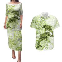Polynesia Dolphins Couples Matching Puletasi and Hawaiian Shirt Valentine Day Floral Polynesian - Vintage Lime Green LT14 Lime Green - Polynesian Pride