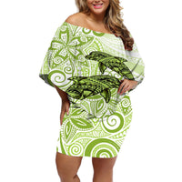 Polynesia Dolphins Off Shoulder Short Dress Valentine Day Floral Polynesian - Vintage Lime Green LT14 Women Lime Green - Polynesian Pride