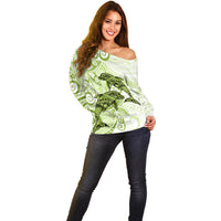 Polynesia Dolphins Off Shoulder Sweater Valentine Day Floral Polynesian - Vintage Lime Green LT14 - Polynesian Pride