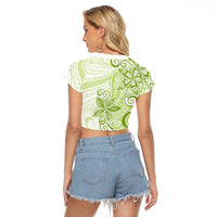 Polynesia Dolphins Raglan Cropped T Shirt Valentine Day Floral Polynesian - Vintage Lime Green LT14 - Polynesian Pride