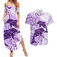 Polynesia Dolphins Couples Matching Summer Maxi Dress and Hawaiian Shirt Valentine Day Floral Polynesian - Vintage Purple LT14 Purple - Polynesian Pride
