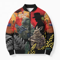 New Zealand and Australia ANZAC Day Bomber Puffer Jacket Sliver Fern Kakapo With Golden Wattle Kangaroo - Polynesian Pride