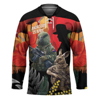 New Zealand and Australia ANZAC Day Hockey Jersey Sliver Fern Kakapo With Golden Wattle Kangaroo - Polynesian Pride