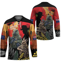 New Zealand and Australia ANZAC Day Hockey Jersey Sliver Fern Kakapo With Golden Wattle Kangaroo - Polynesian Pride