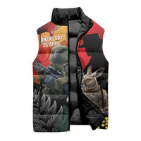 New Zealand and Australia ANZAC Day Sleeveless Puffer Jacket Sliver Fern Kakapo With Golden Wattle Kangaroo - Polynesian Pride