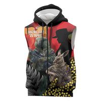New Zealand and Australia ANZAC Day Sleeveless Zip Hoodie Sliver Fern Kakapo With Golden Wattle Kangaroo - Polynesian Pride