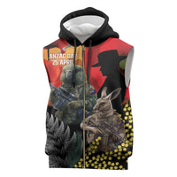New Zealand and Australia ANZAC Day Sleeveless Zip Hoodie Sliver Fern Kakapo With Golden Wattle Kangaroo - Polynesian Pride