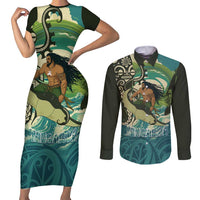 Aotearoa Tangaroa Atua Couples Matching Short Sleeve Bodycon Dress and Long Sleeve Button Shirt New Zealand God Of The Ocean