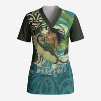 Aotearoa Tangaroa Atua Scrub Top New Zealand God Of The Ocean LT14 Adult Cyan - Polynesian Pride