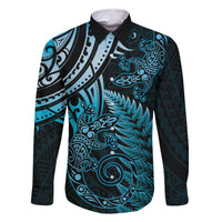 New Zealand Lizard Family Matching Summer Maxi Dress and Hawaiian Shirt Silver Fern Aotearoa Maori Blue Version