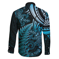 New Zealand Lizard Family Matching Summer Maxi Dress and Hawaiian Shirt Silver Fern Aotearoa Maori Blue Version