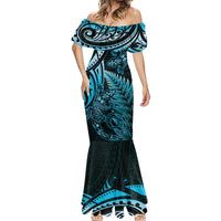 New Zealand Lizard Mermaid Dress Silver Fern Aotearoa Maori Blue Version LT14 - Polynesian Pride