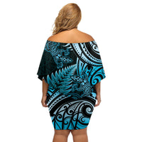 New Zealand Lizard Off Shoulder Short Dress Silver Fern Aotearoa Maori Blue Version LT14 - Polynesian Pride