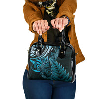 New Zealand Lizard Shoulder Handbag Silver Fern Aotearoa Maori Blue Version LT14 One Size Blue - Polynesian Pride