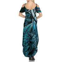 New Zealand Lizard Summer Maxi Dress Silver Fern Aotearoa Maori Blue Version LT14 - Polynesian Pride