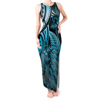New Zealand Lizard Tank Maxi Dress Silver Fern Aotearoa Maori Blue Version LT14 Women Blue - Polynesian Pride