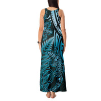 New Zealand Lizard Tank Maxi Dress Silver Fern Aotearoa Maori Blue Version LT14 - Polynesian Pride