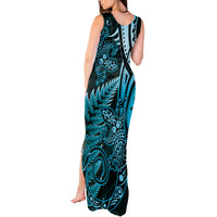 New Zealand Lizard Tank Maxi Dress Silver Fern Aotearoa Maori Blue Version LT14 - Polynesian Pride
