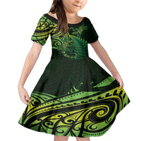 New Zealand Lizard Family Matching Mermaid Dress and Hawaiian Shirt Silver Fern Aotearoa Maori Green Version