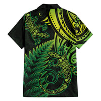 New Zealand Lizard Family Matching Off The Shoulder Long Sleeve Dress and Hawaiian Shirt Silver Fern Aotearoa Maori Green Version