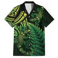 New Zealand Lizard Family Matching Puletasi and Hawaiian Shirt Silver Fern Aotearoa Maori Green Version