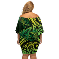 New Zealand Lizard Off Shoulder Short Dress Silver Fern Aotearoa Maori Green Version LT14 - Polynesian Pride