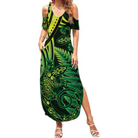 New Zealand Lizard Summer Maxi Dress Silver Fern Aotearoa Maori Green Version LT14 Women Green - Polynesian Pride