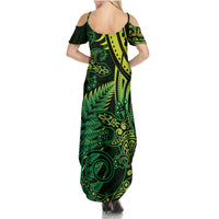 New Zealand Lizard Summer Maxi Dress Silver Fern Aotearoa Maori Green Version LT14 - Polynesian Pride