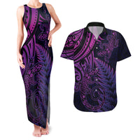 New Zealand Lizard Couples Matching Tank Maxi Dress and Hawaiian Shirt Silver Fern Aotearoa Maori Purple Version