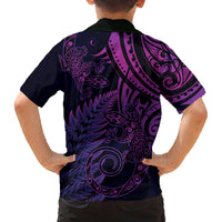 New Zealand Lizard Family Matching Off Shoulder Short Dress and Hawaiian Shirt Silver Fern Aotearoa Maori Purple Version