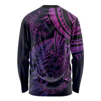 New Zealand Lizard Long Sleeve Shirt Silver Fern Aotearoa Maori Purple Version