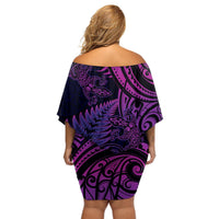 New Zealand Lizard Off Shoulder Short Dress Silver Fern Aotearoa Maori Purple Version LT14 - Polynesian Pride