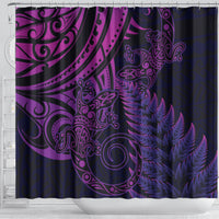 New Zealand Lizard Shower Curtain Silver Fern Aotearoa Maori Purple Version