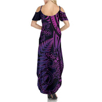 New Zealand Lizard Summer Maxi Dress Silver Fern Aotearoa Maori Purple Version LT14 - Polynesian Pride