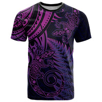 New Zealand Lizard T Shirt Silver Fern Aotearoa Maori Purple Version