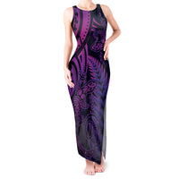 New Zealand Lizard Tank Maxi Dress Silver Fern Aotearoa Maori Purple Version LT14 Women Purple - Polynesian Pride