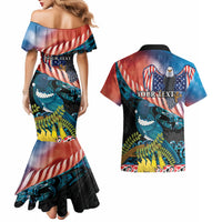 Personalised United States And New Zealand Couples Matching Mermaid Dress and Hawaiian Shirt USA Eagle With Kowhai Aotearoa Tui Bird LT14 - Polynesian Pride