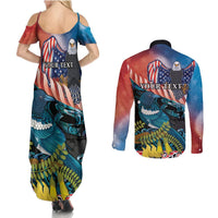 Personalised United States And New Zealand Couples Matching Summer Maxi Dress and Long Sleeve Button Shirt USA Eagle With Kowhai Aotearoa Tui Bird LT14 - Polynesian Pride