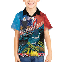 Personalised United States And New Zealand Family Matching Off The Shoulder Long Sleeve Dress and Hawaiian Shirt USA Eagle With Kowhai Aotearoa Tui Bird