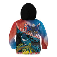 Personalised United States And New Zealand Kid Hoodie USA Eagle With Kowhai Aotearoa Tui Bird