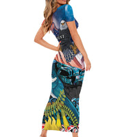 Personalised United States And New Zealand Short Sleeve Bodycon Dress USA Eagle With Kowhai Aotearoa Tui Bird