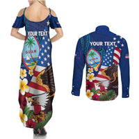 Personalised United States And Guam Couples Matching Summer Maxi Dress and Long Sleeve Button Shirt USA Eagle With Guahan Seal Tropical Vibes LT14 - Polynesian Pride