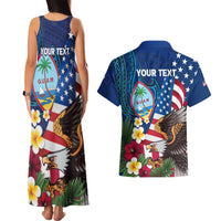 Personalised United States And Guam Couples Matching Tank Maxi Dress and Hawaiian Shirt USA Eagle With Guahan Seal Tropical Vibes