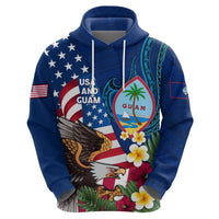 Personalised United States And Guam Zip Hoodie USA Eagle With Guahan Seal Tropical Vibes
