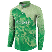 Aloha Hawaii Molokai Island Button Sweatshirt Hibiscus Tribal Honu Hawaiian Tattoo Green